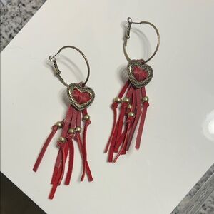 Free People Red Heart Fringe Earrings